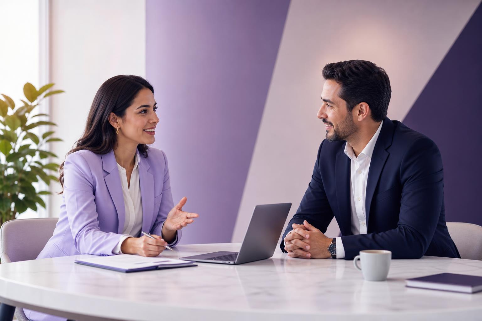Reclutador y líder de talento en una conversación profesional de alineación de rol